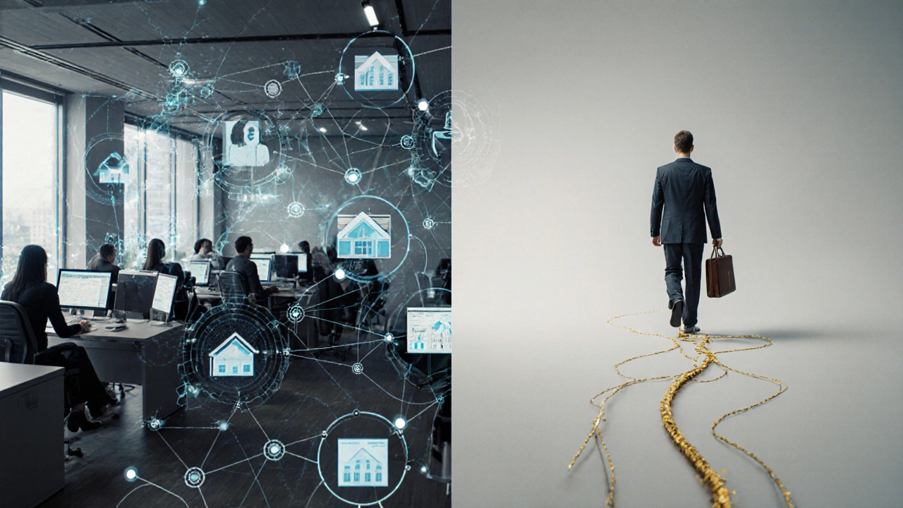 Dvě cesty: kancelář s týmem proti samostatnému makléři s jedním klientem.