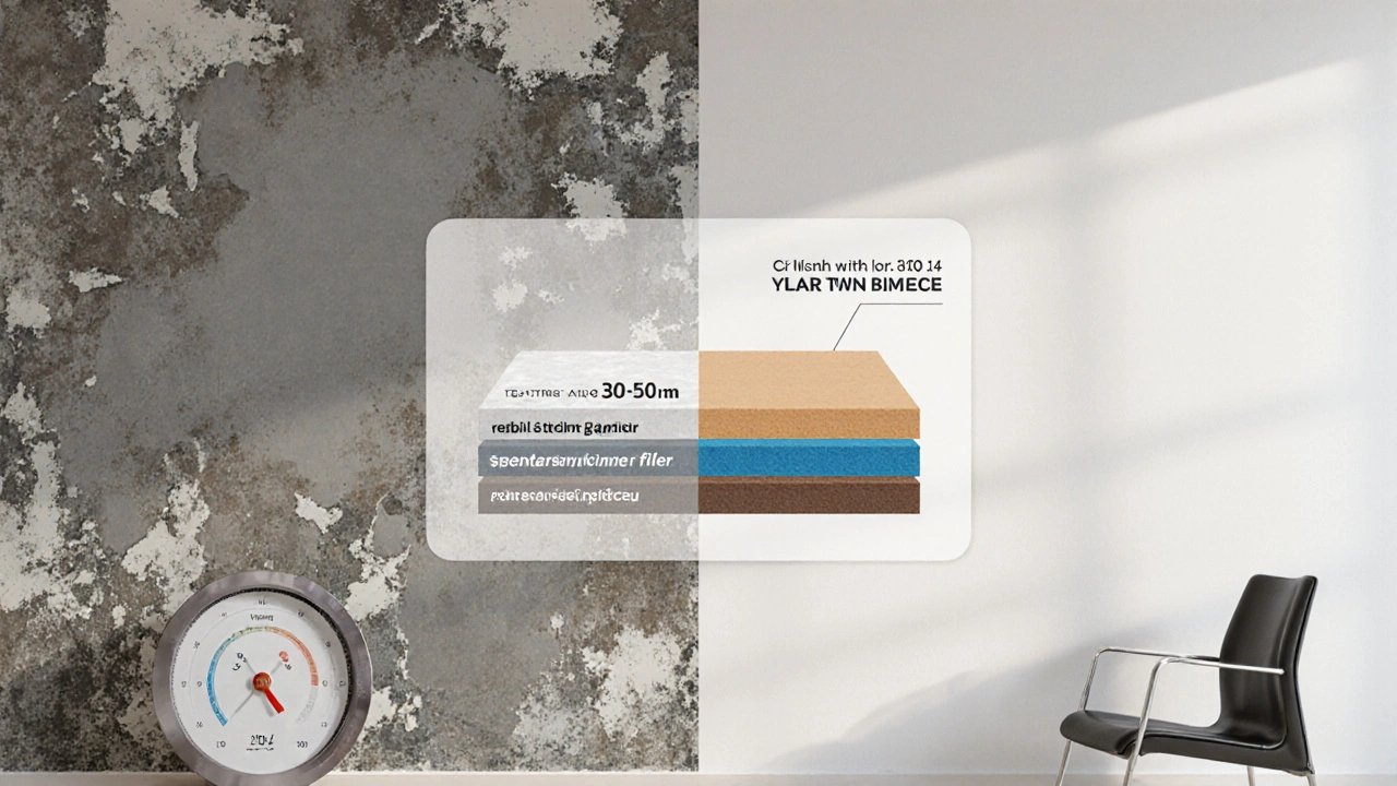 Dvě části stěny: špatně připravená vlevo a dokonale připravená vpravo.