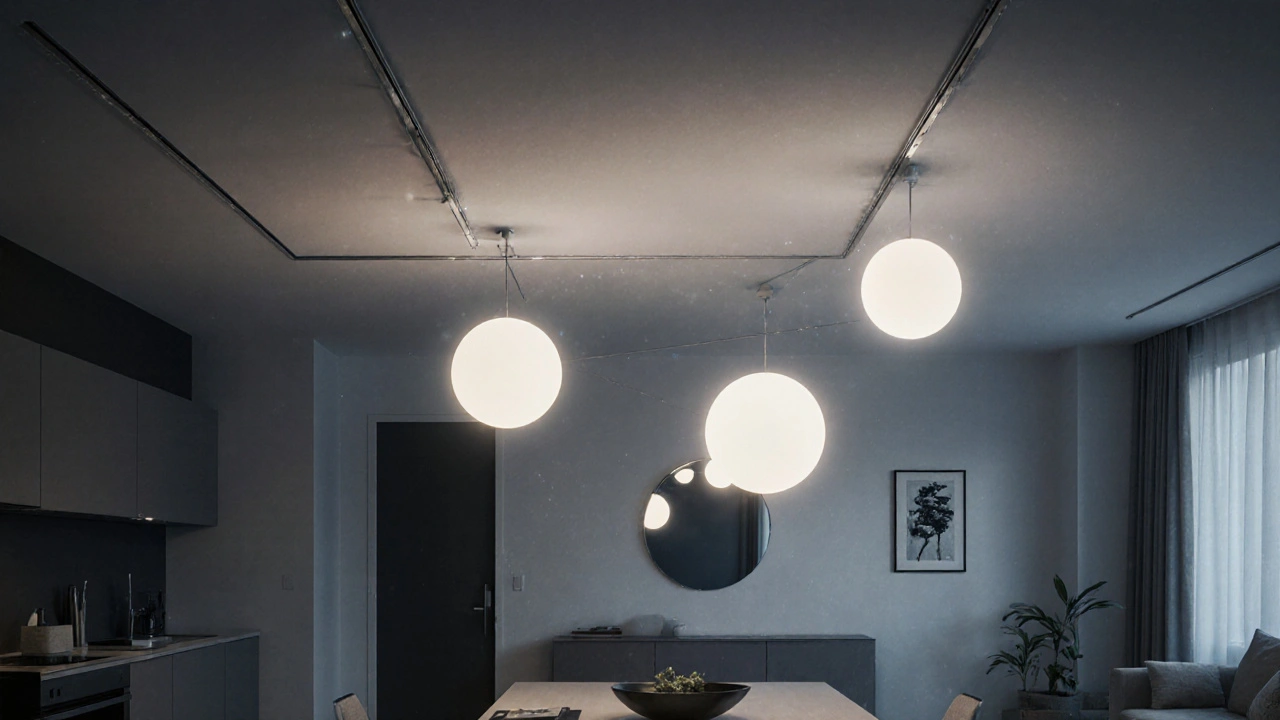 Světlo se zdá vznikat z ničeho — skrytá kolejnicová soustava bez viditelných hranic nebo zařízení.