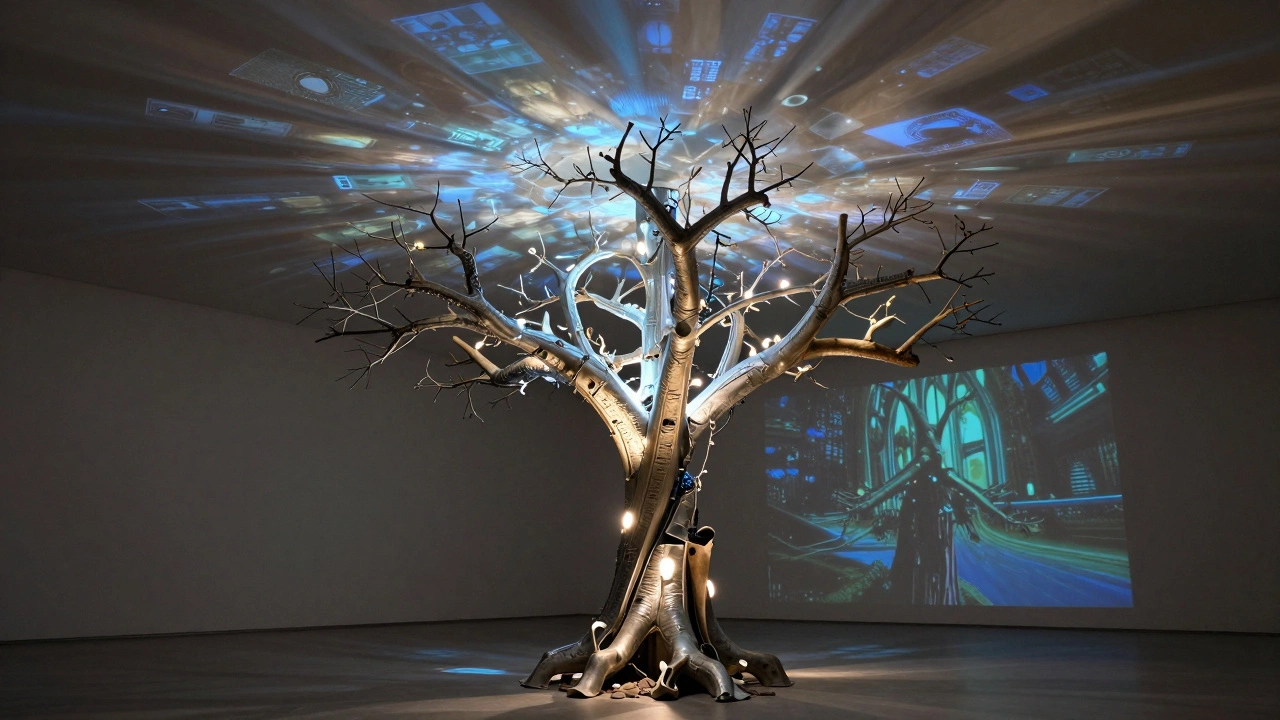 Hybridní svítidlo ve tvaru stromu projekuje obraz na strop a zároveň osvětluje prostor.