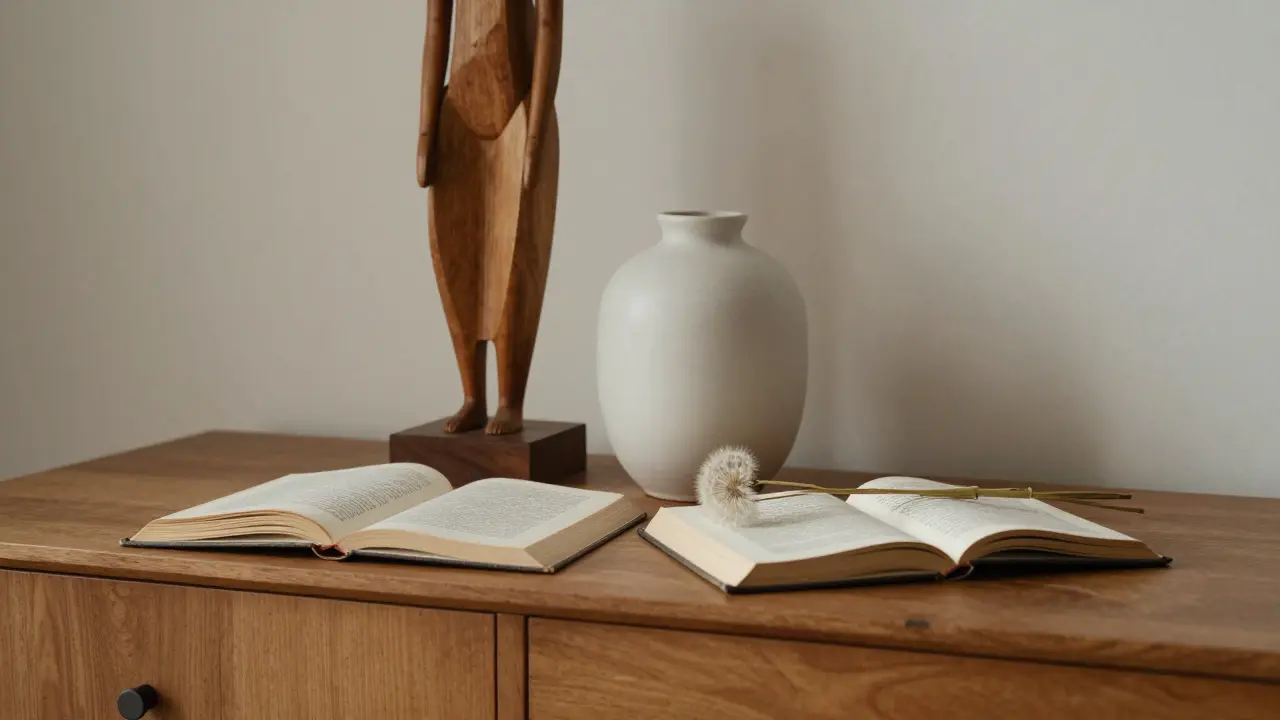 Zátiší na komodě: jak správně vrstvit výšky a textury pro vizuální hloubku