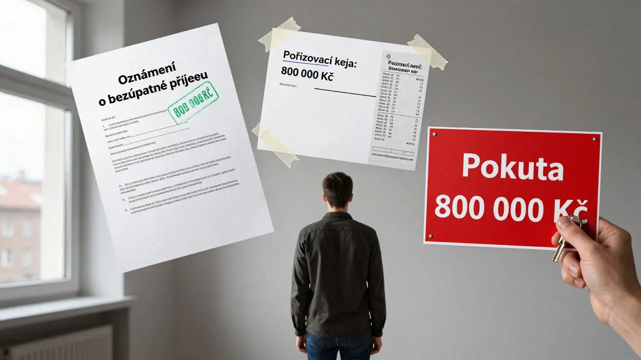 Osoba drží klíče od bytu s důležitými daňovými dokumenty.