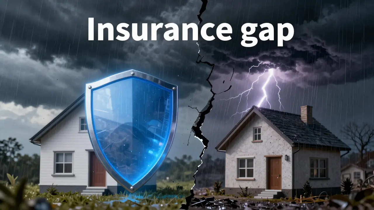 Konceptuální obraz domu chráněného štítem proti bouři a riziku