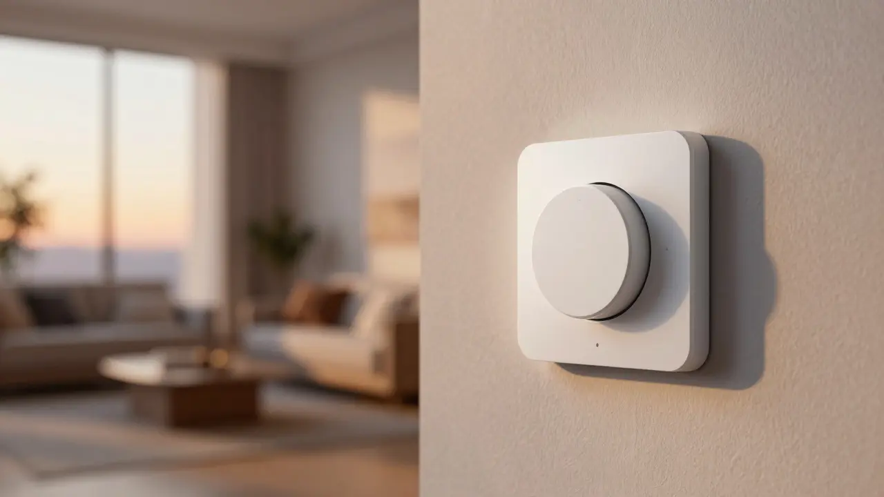 Moderní ovládací prvek pro stmívání a ladění teploty světla v interiéru.