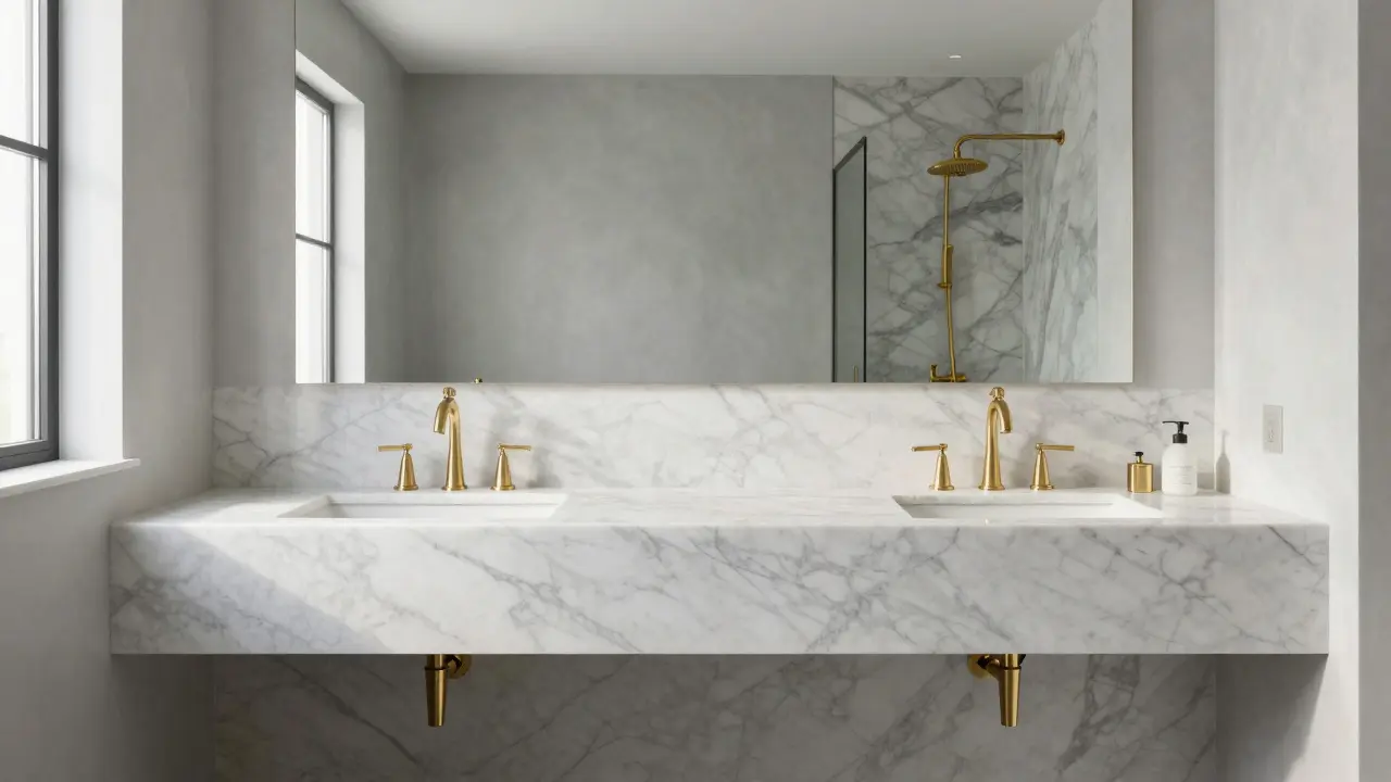 Transitional koupelna: Jak spojit mramor a moderní osvětlení