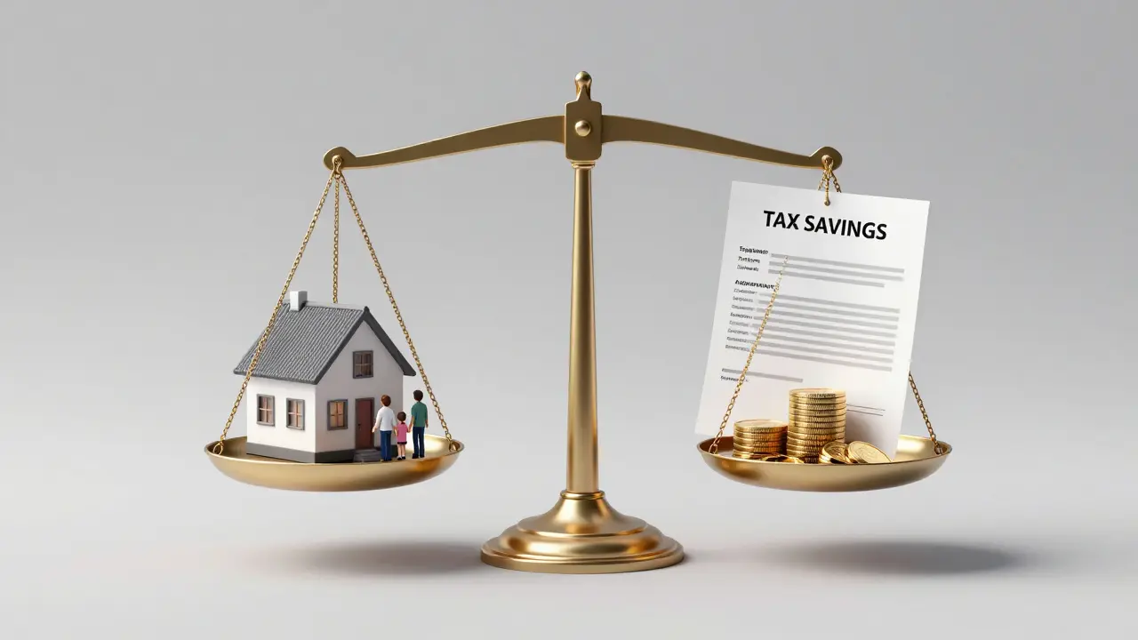 Váha symbolizující rovnováhu mezi hodnotou domu a daňovými úsporami