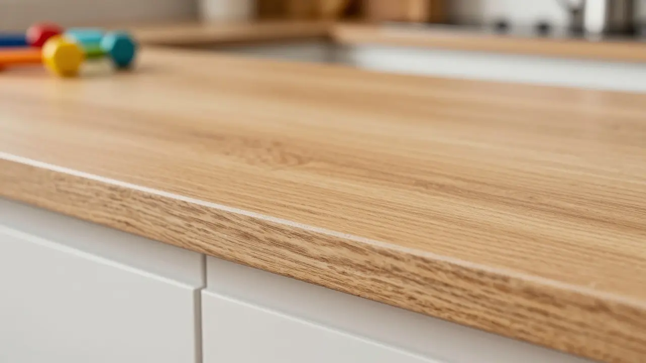 Detail odolného HPL laminátu s imitací dubového dřeva