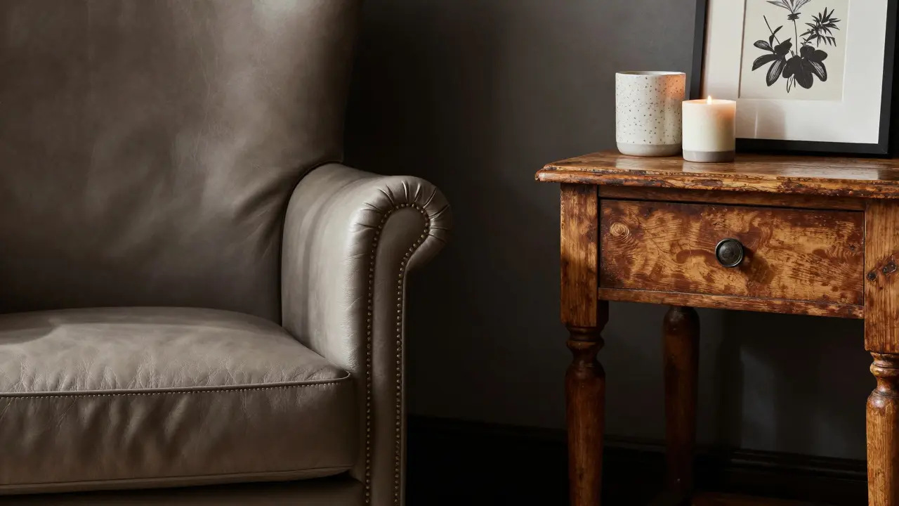 Kombinace luxusního nového nábytku s renovovanou vintage skříní