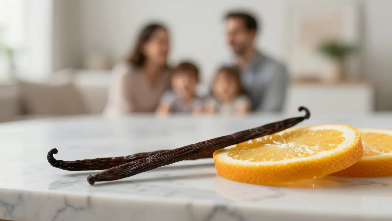 Vanilka a citrusy na mramoru symbolizující smyslový marketing