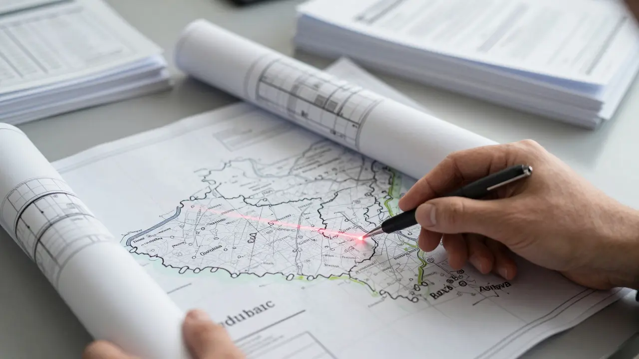 Ruka s plánem nad mapou ČR zdůrazňující klíčové realitní trhy