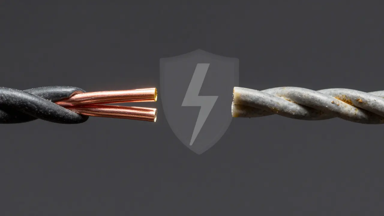 Srovnání měděného a hliníkového vodiče s důrazem na bezpečnost instalace.