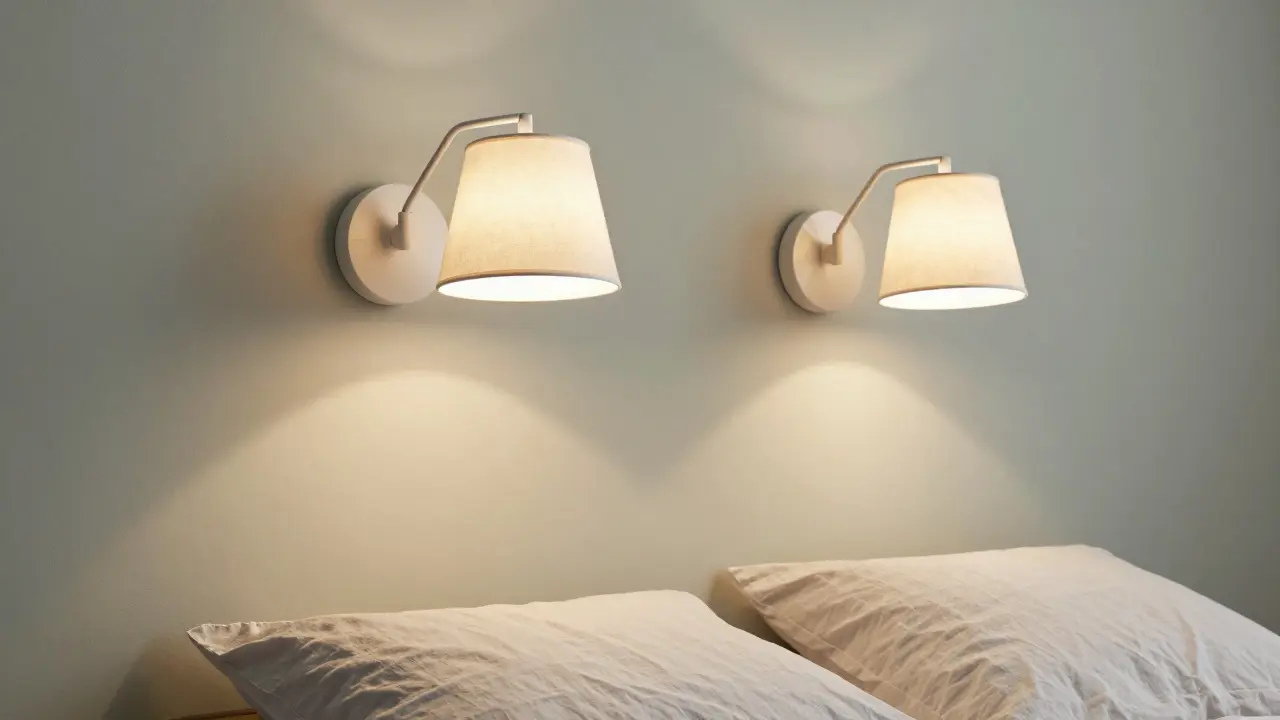 Ložnice s nastavitelnými čtecími lampami u postele