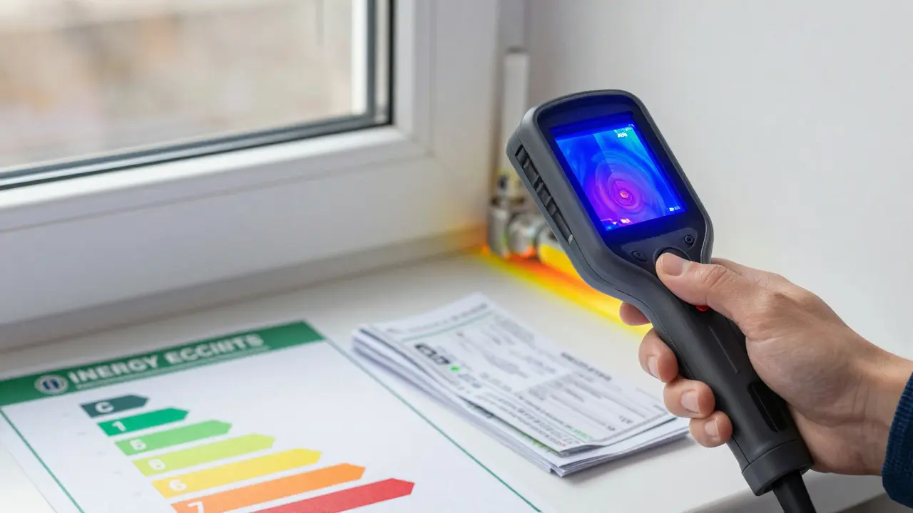 Termokamera kontrolující izolaci oken a topení v interiéru