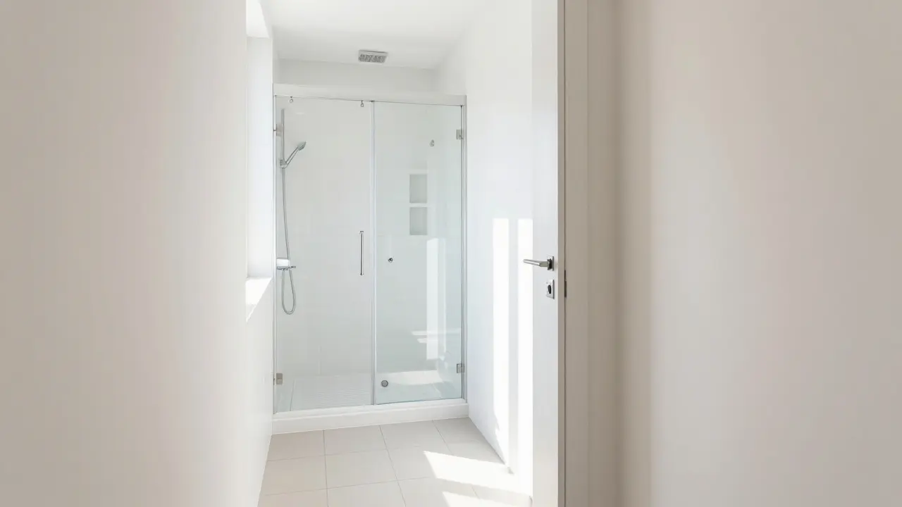 Moderní koupelna a chodba s čistými povrchy pro hygienické bydlení