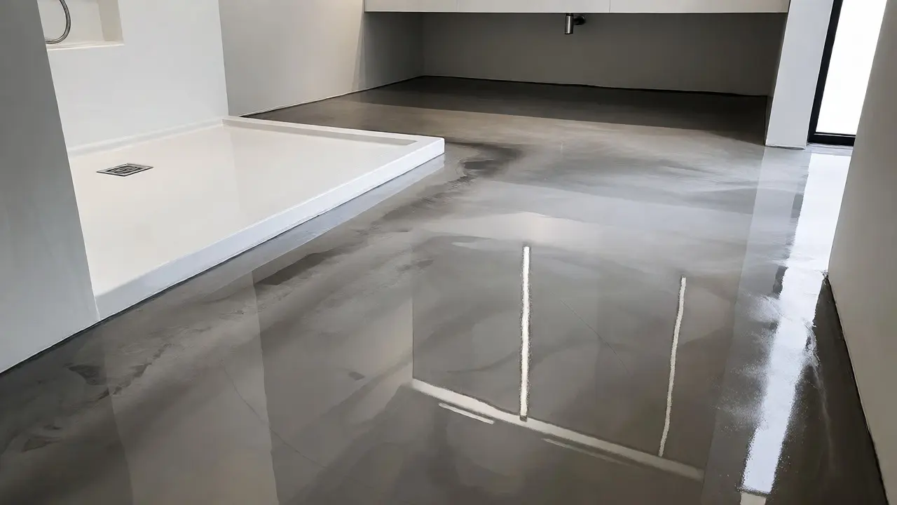Bezespárová epoxidová podlaha v moderní koupelně