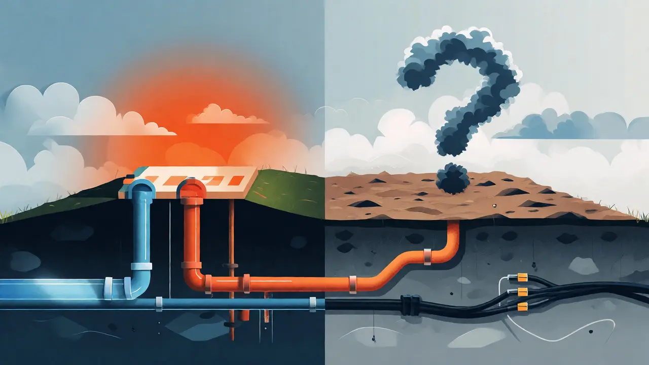 Konceptuální ilustrace rozdílu mezi pozemkem s přípojkami a prázdnou půdou