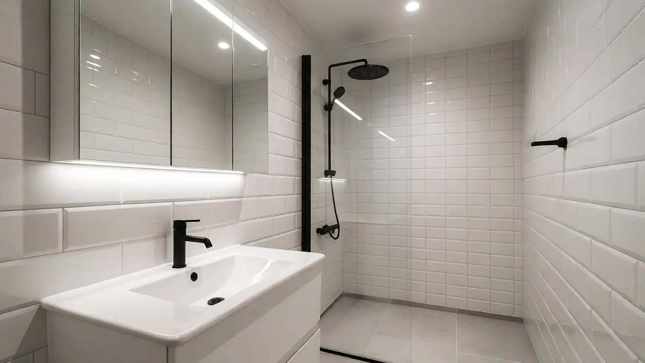 Moderní minimalistická koupelna po rychlém redesignu pro prodej